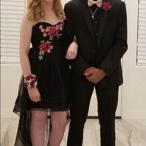 B Darlin Black Dress with Red Floral Embroidery